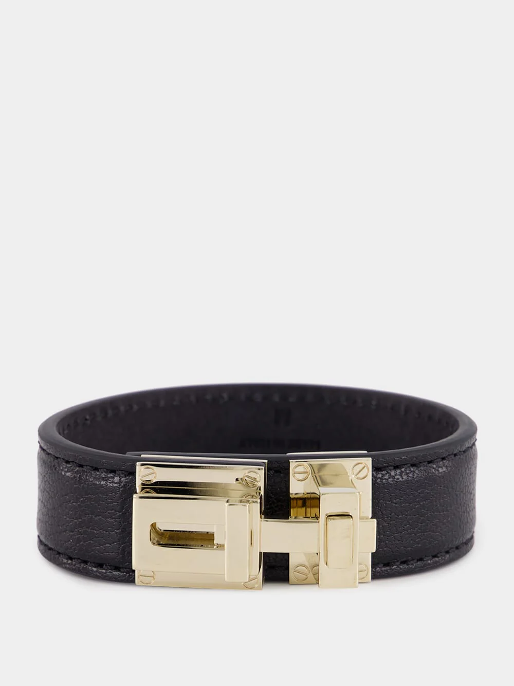 Black Leather and Brass Bracelet