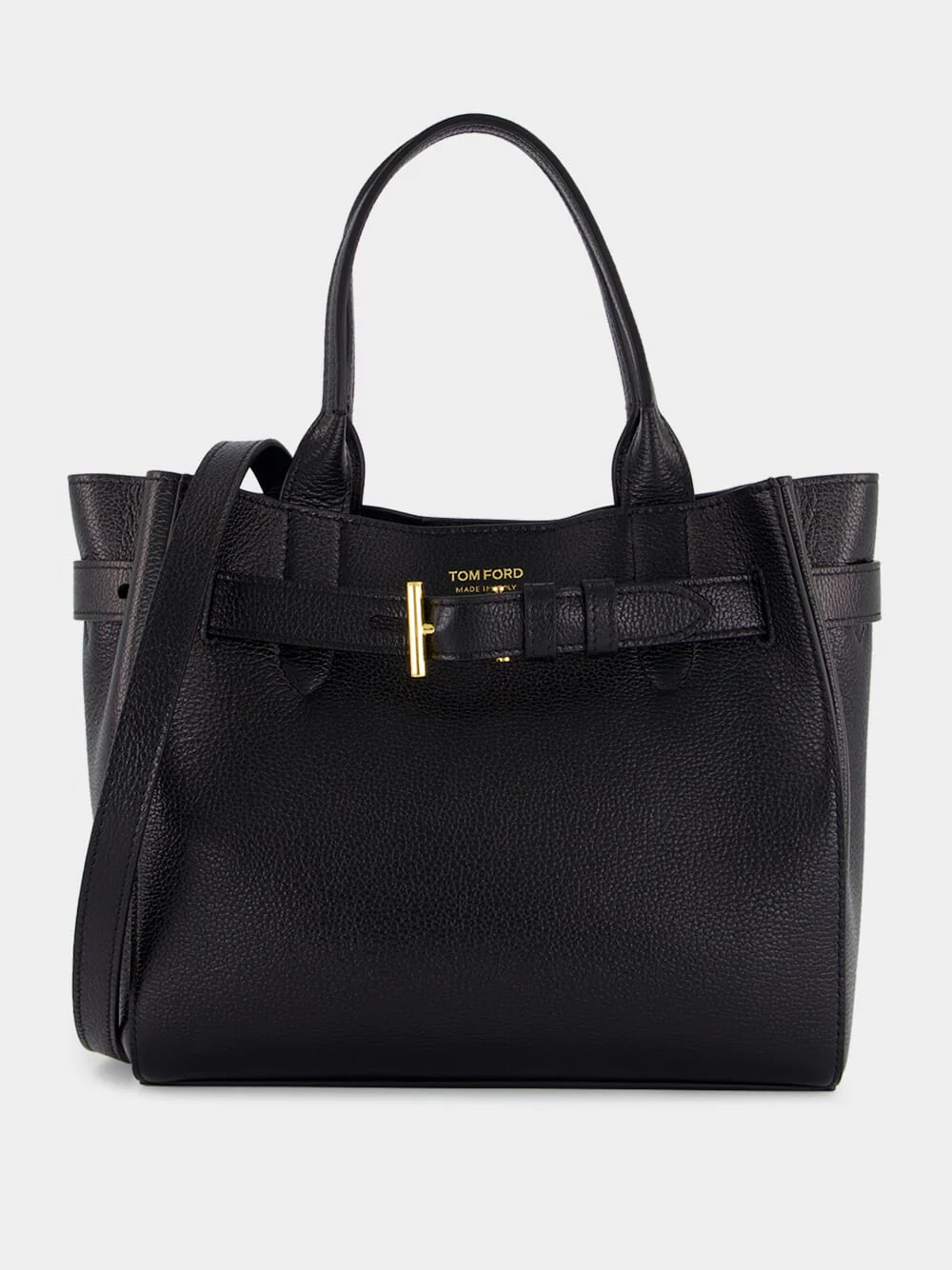 Black Leather Belted Tote Bag