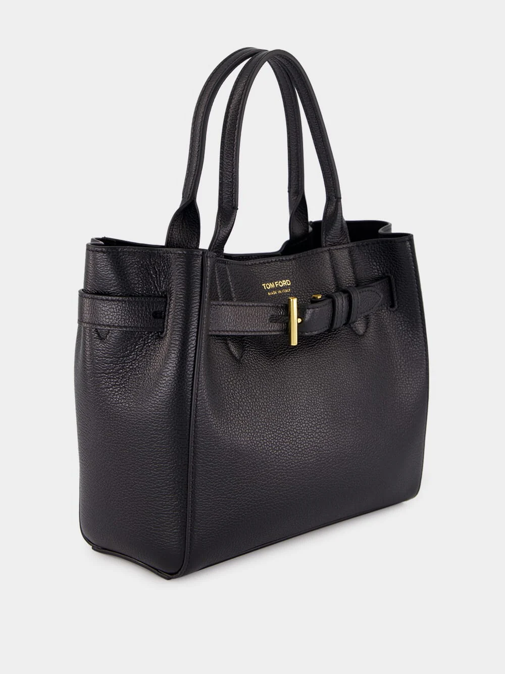 Black Leather Belted Tote Bag - Image 2