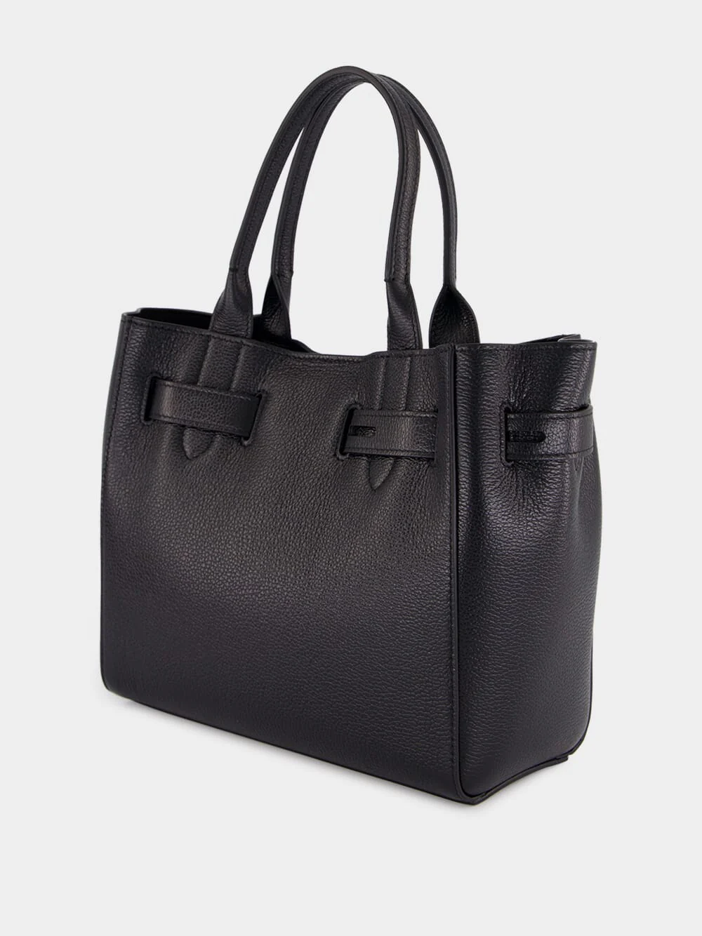 Black Leather Belted Tote Bag - Image 4