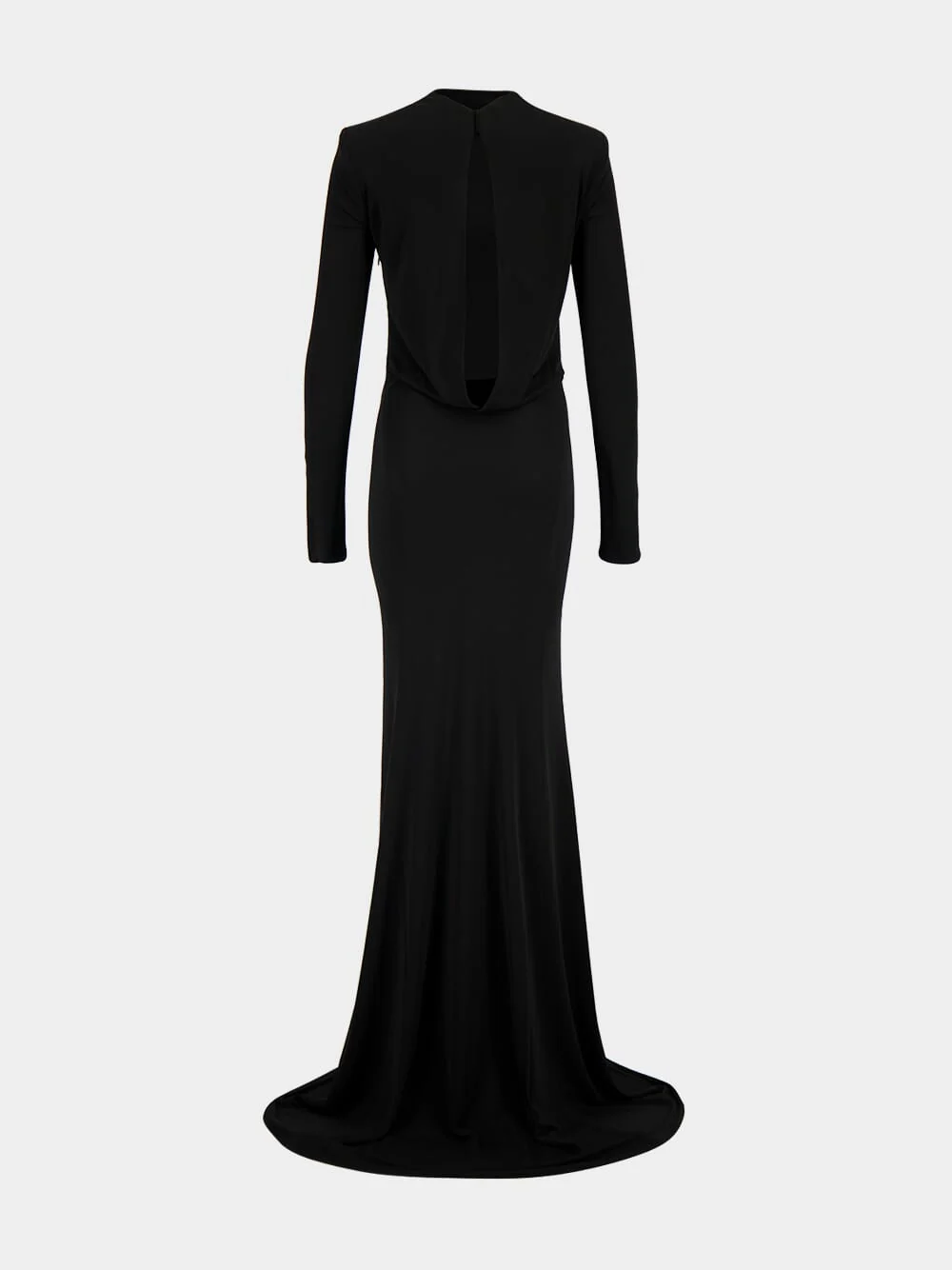 Black Maxi Long Sleeve Crepe Jersey Dress - Image 2