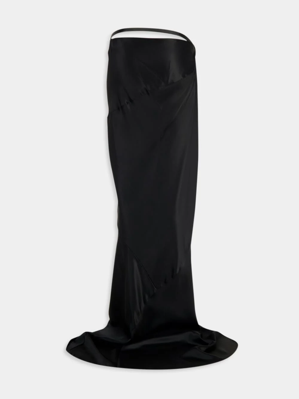 Black Maxi Silk Satin Skirt with Belt - Image 2