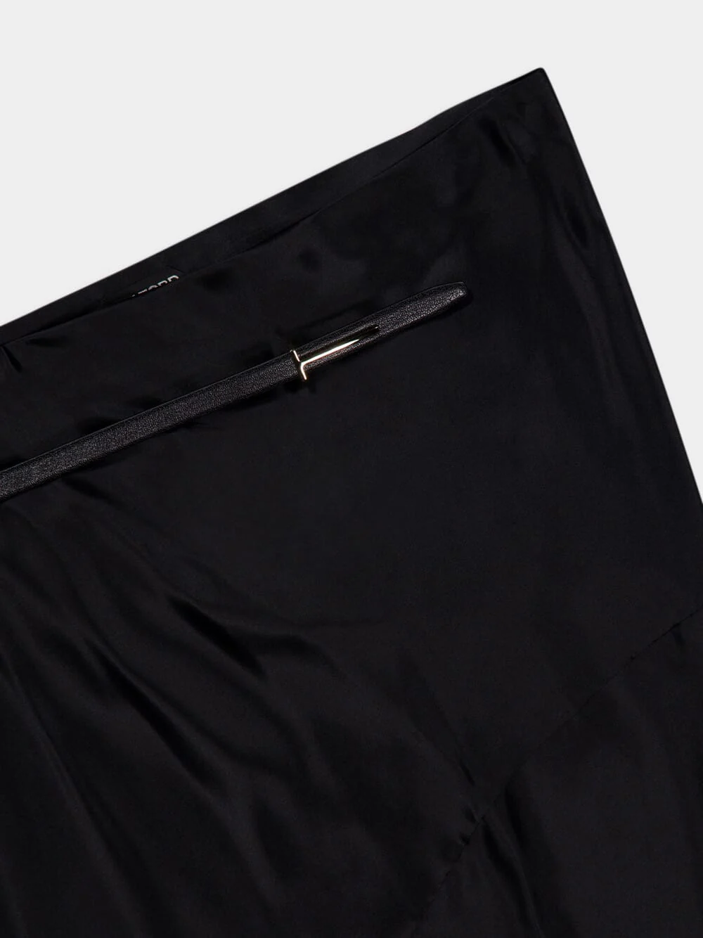 Black Maxi Silk Satin Skirt with Belt - Image 3