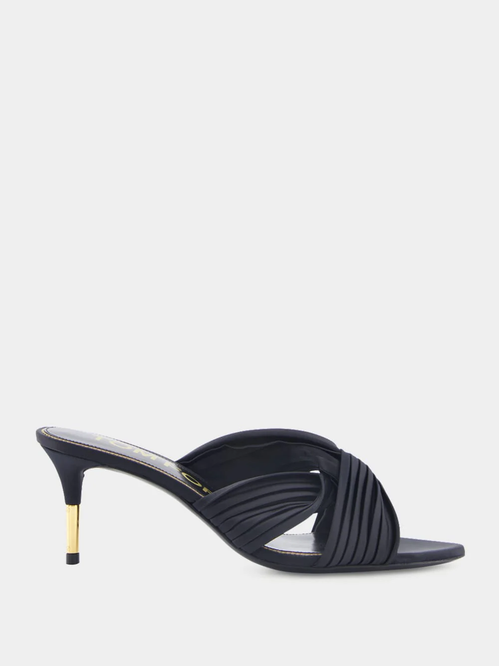Black Pleated Satin Knot-Detail Mule Sandals