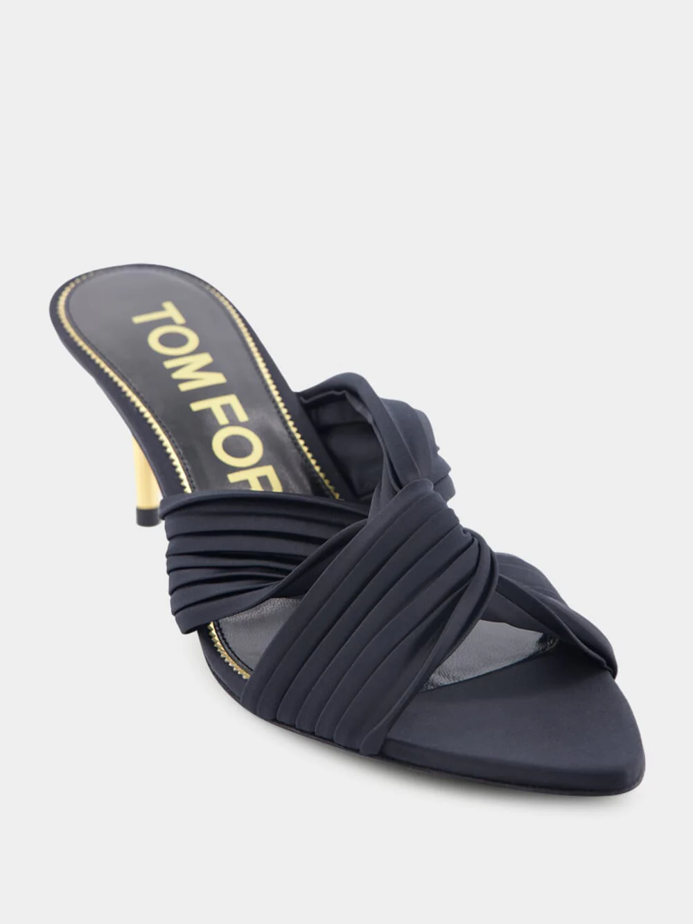 Black Pleated Satin Knot-Detail Mule Sandals - Image 7