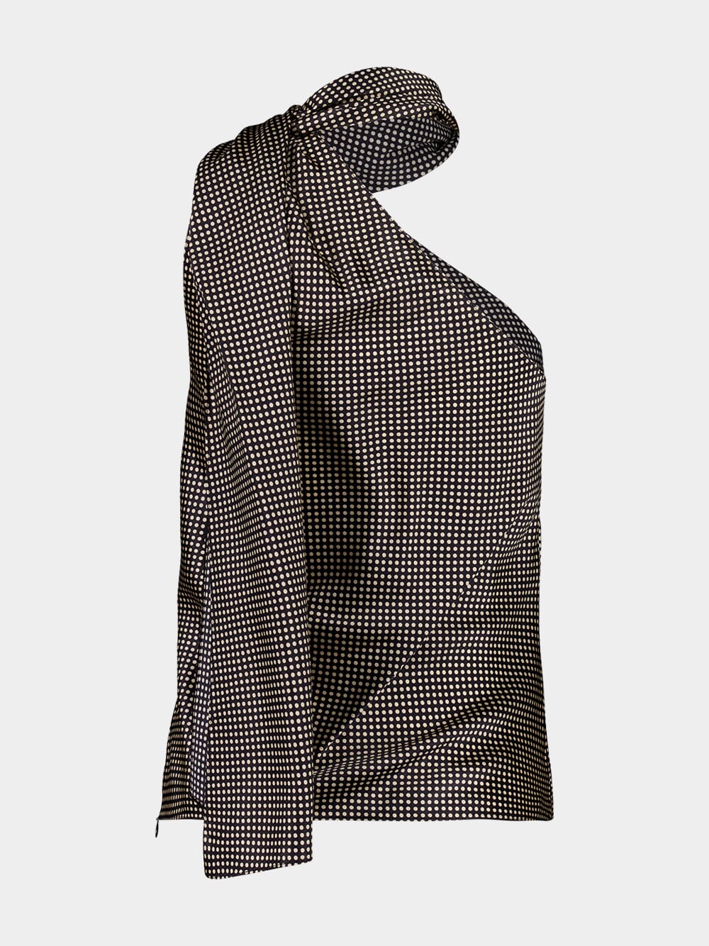 Black Polka Dot One-Shoulder Satin Top - Image 2