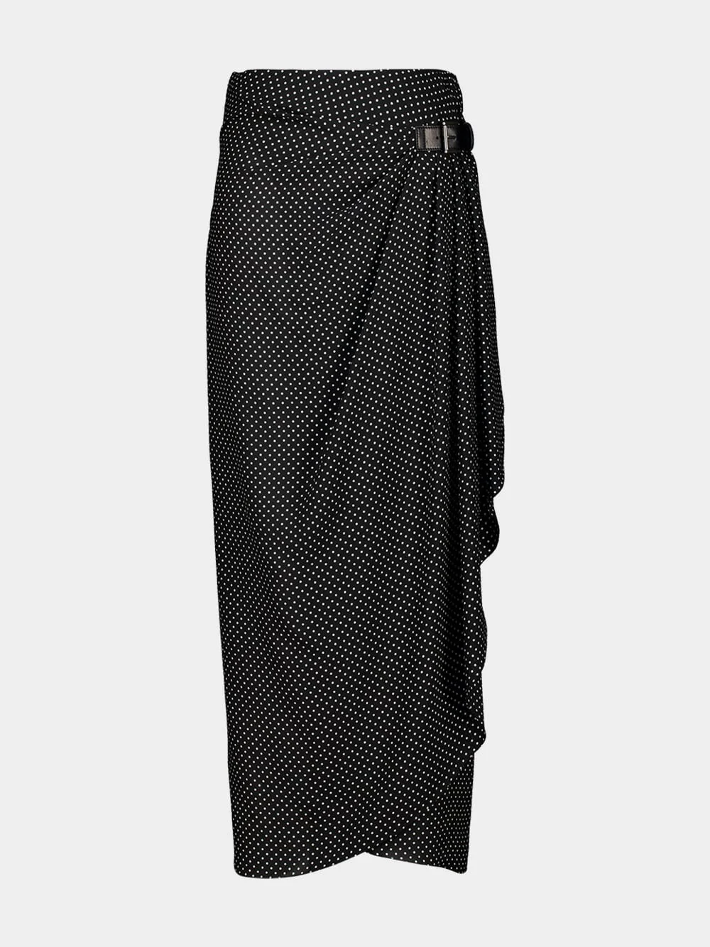 Black Polka Dot Silk Wrap Skirt - Image 2