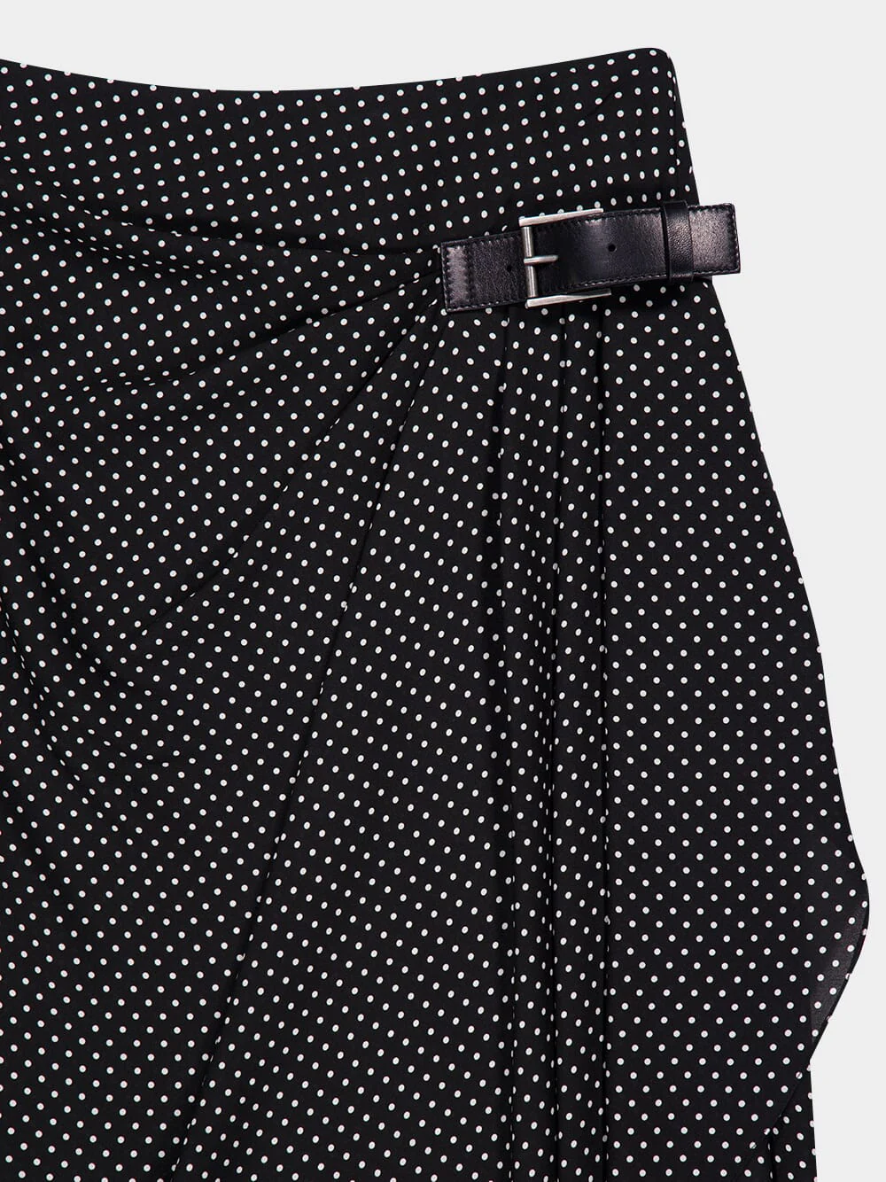 Black Polka Dot Silk Wrap Skirt - Image 4
