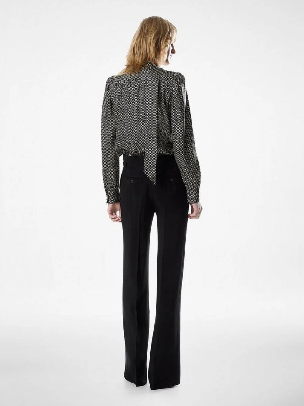 Black Polka Dot Stretch Satin Shirt - Image 3