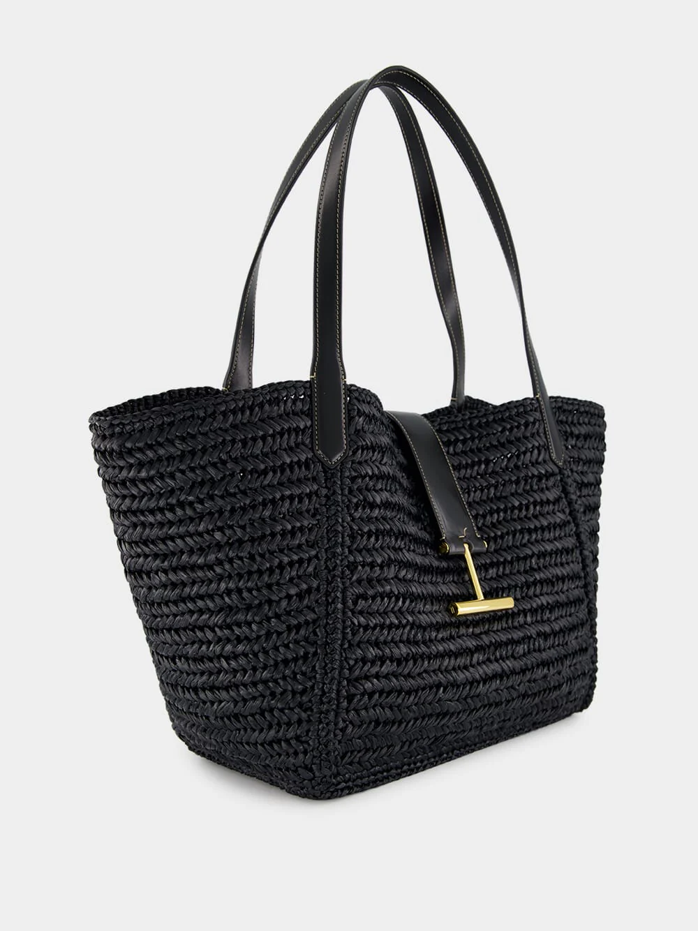 Black Raffia and Leather Tote - Image 3