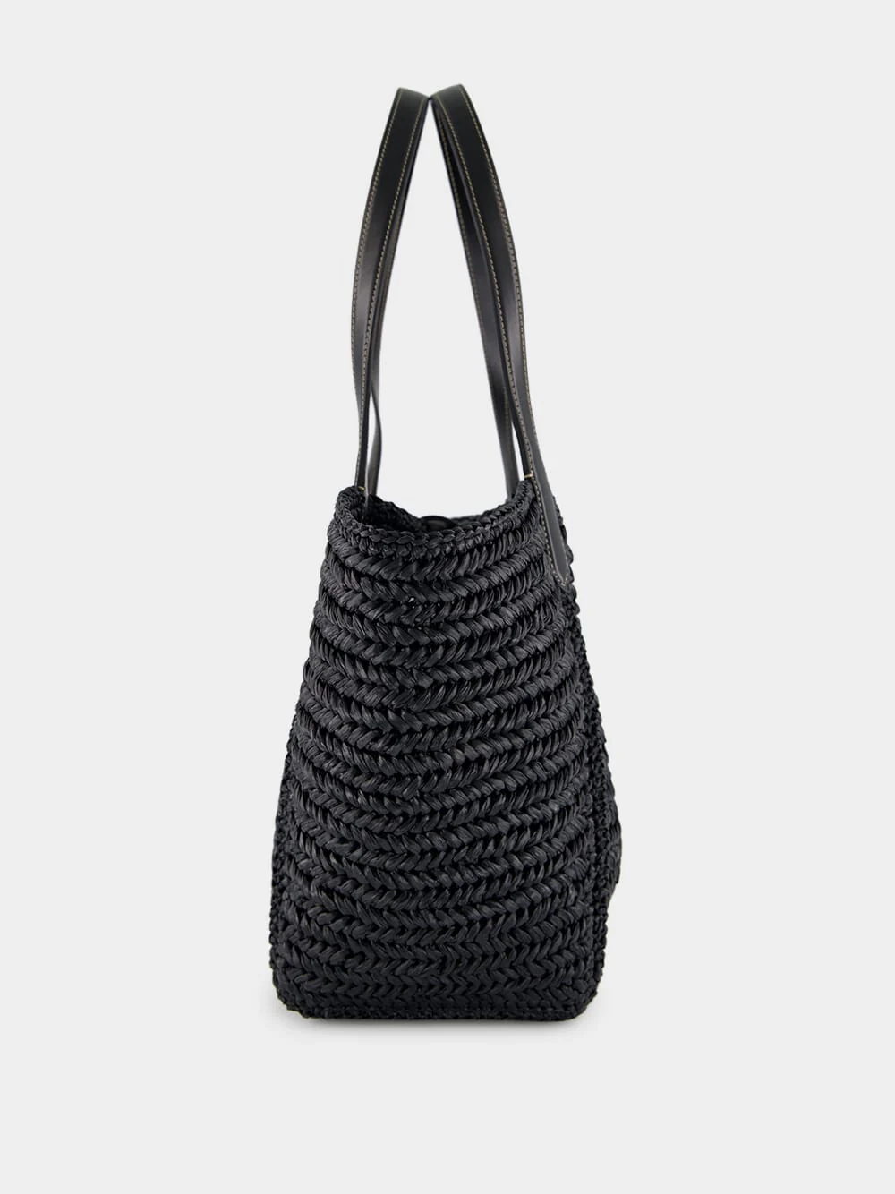Black Raffia and Leather Tote - Image 4