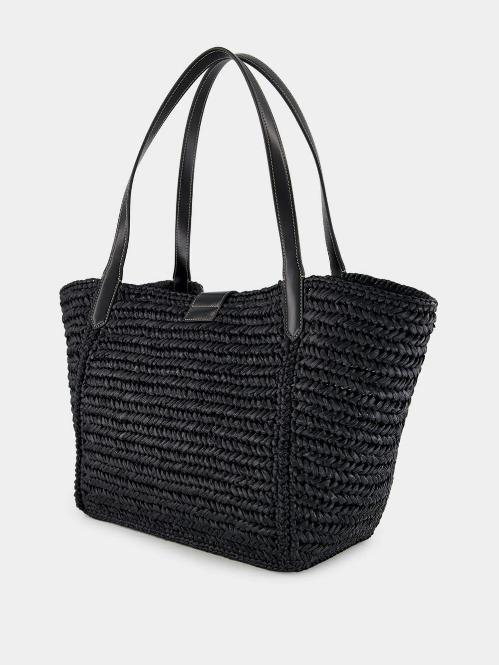 Black Raffia and Leather Tote - Image 5