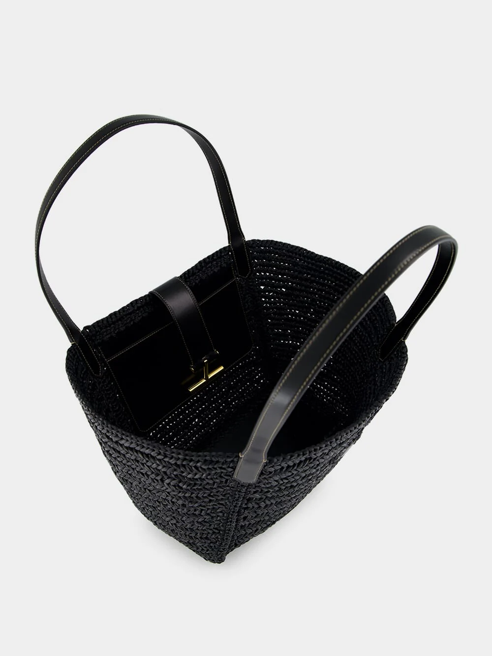 Black Raffia and Leather Tote - Image 6
