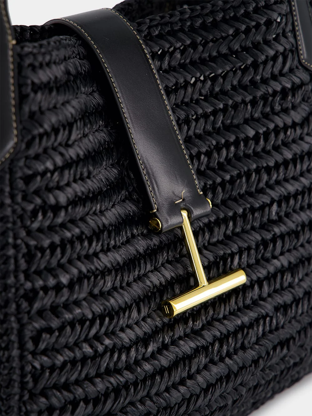 Black Raffia and Leather Tote - Image 7