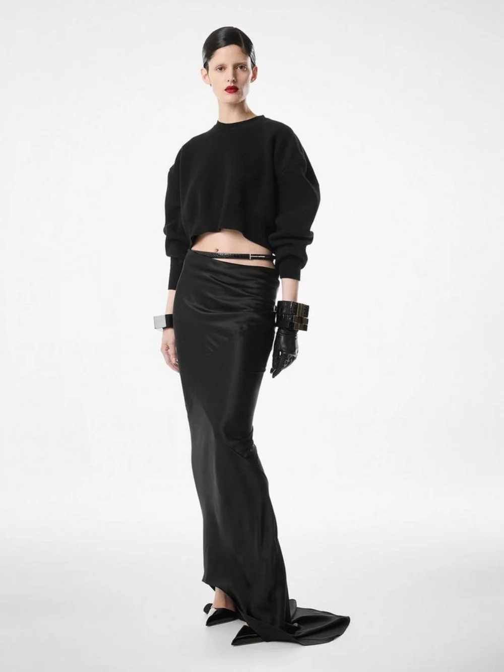 Black Sculptural Double-Face Wool Cashmere Sweatshirt