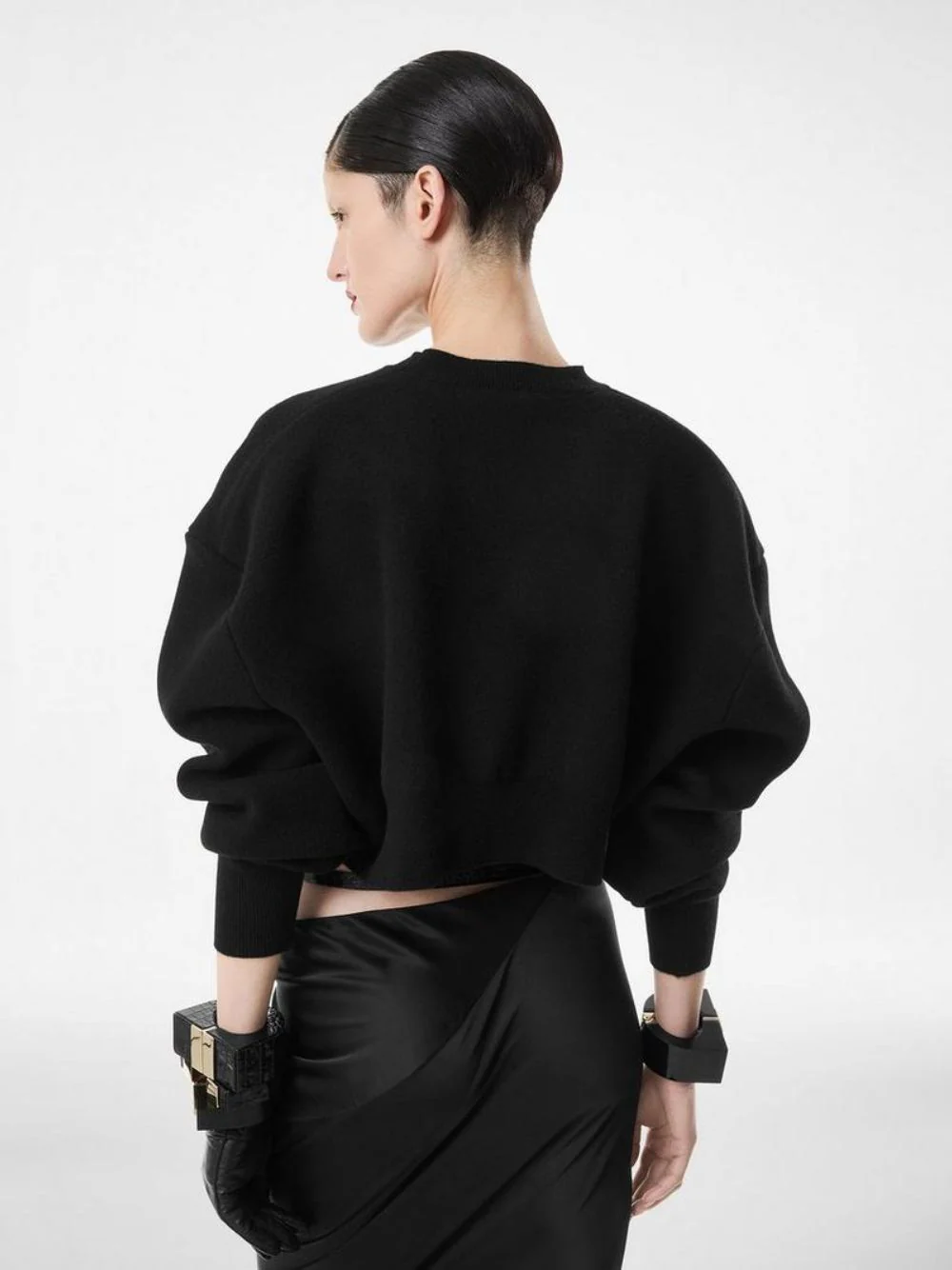 Black Sculptural Double-Face Wool Cashmere Sweatshirt - Image 3