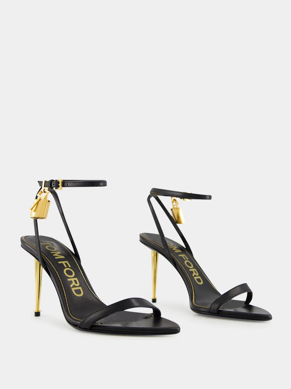 Black Shiny Leather Padlock Pointy Naked Sandal - Image 3