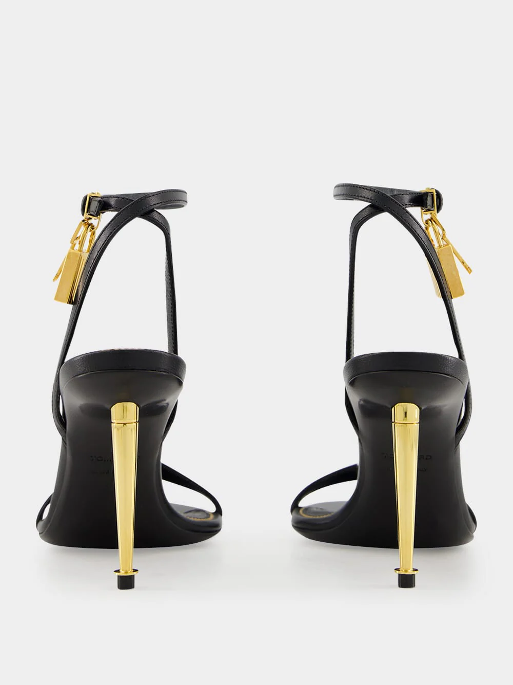 Black Shiny Leather Padlock Pointy Naked Sandal - Image 5