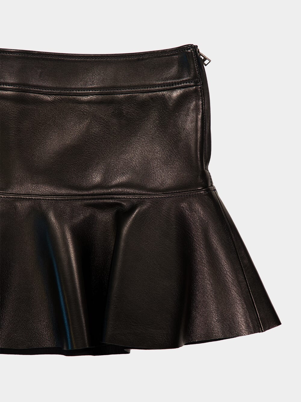 Black Shiny Plonge Leather Mini Skirt - Image 3