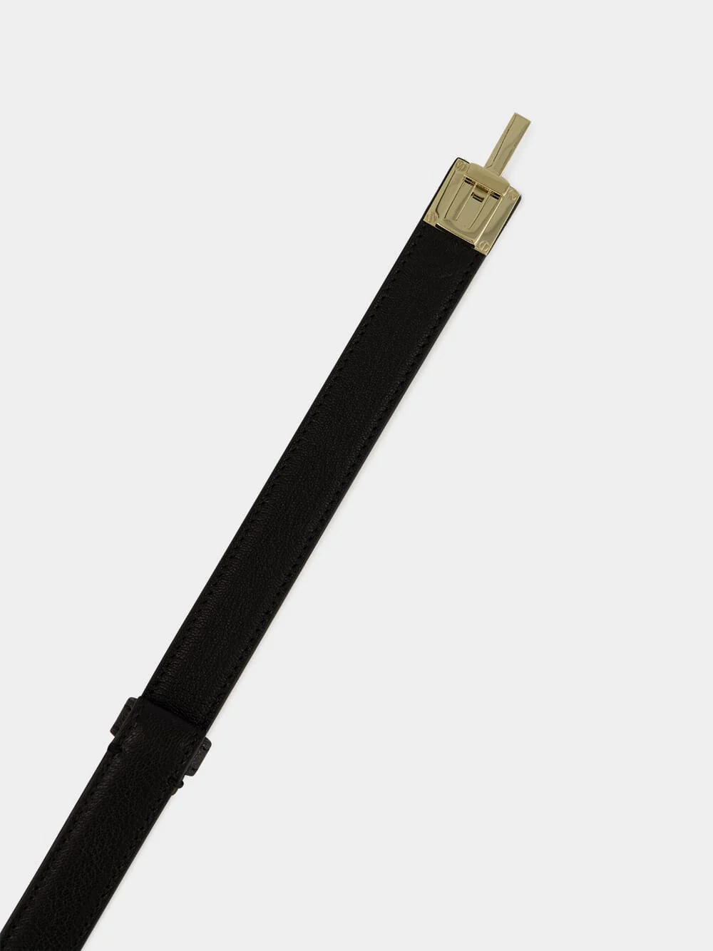 Black Shiny Stamped Crocodile Leather Slim T Belt - Image 3