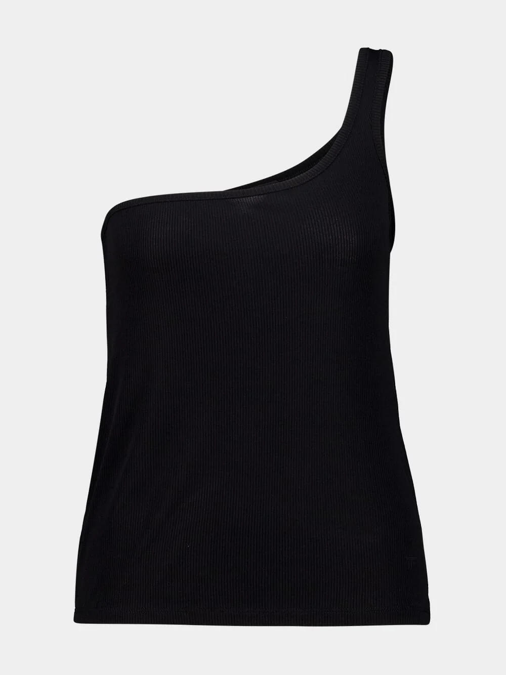 Black Silk Blend Rib Jersey One-Shoulder Top - Image 2