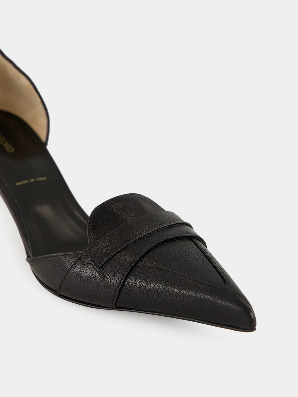 Black Supple Grain Leather D'Orsay Pumps - Image 7