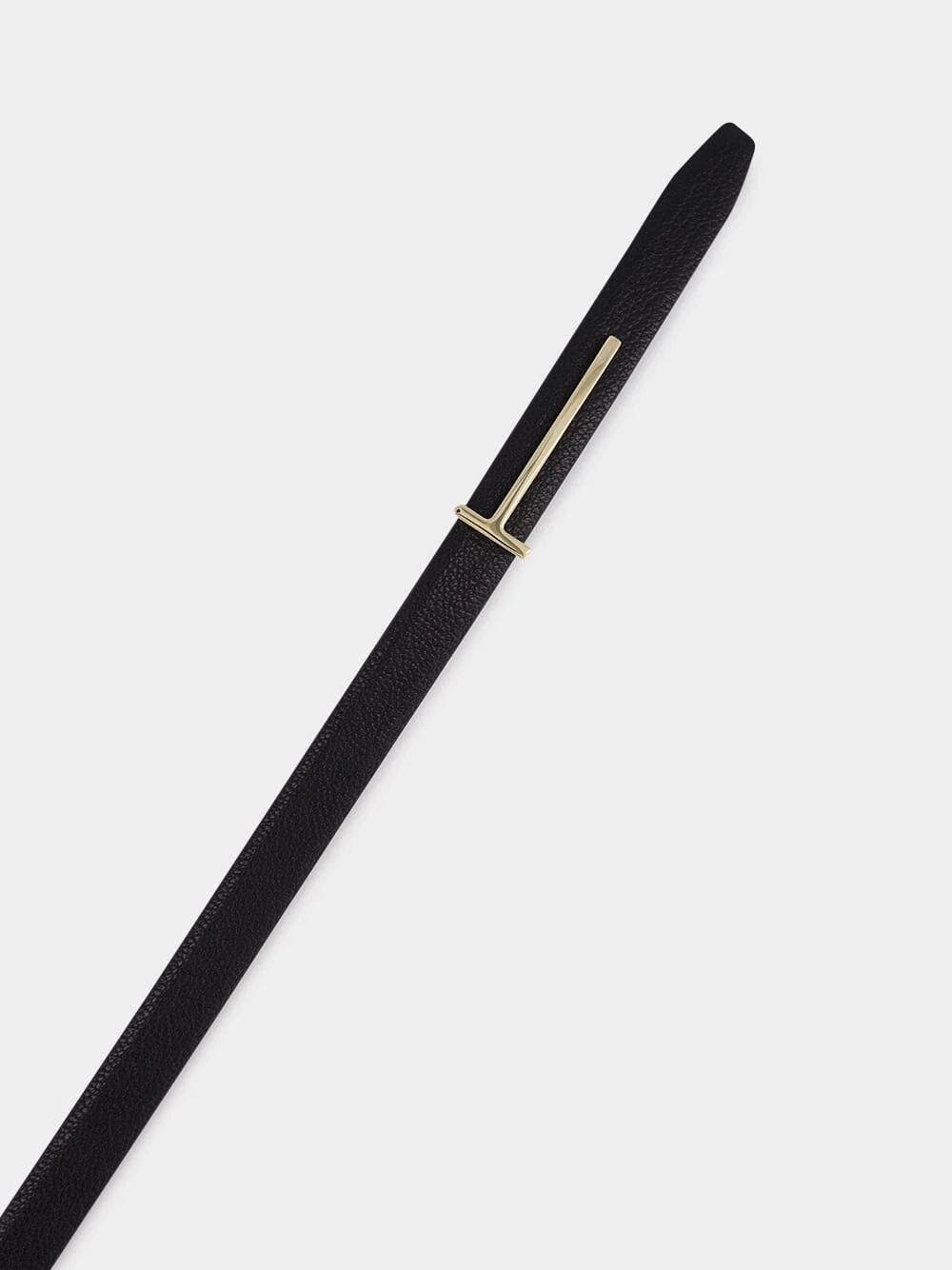 Black Supple Grain Leather Slim T Belt - Image 3