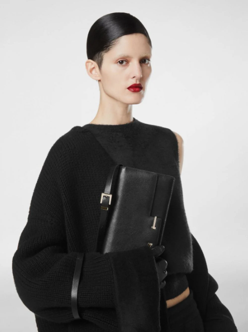 Black Supple Leather Aube Shoulder Bag