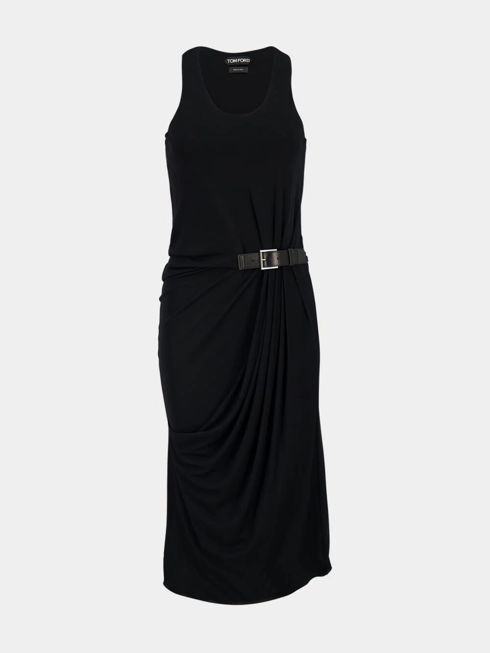 Black Tank Dress with Leather Buckle Detail