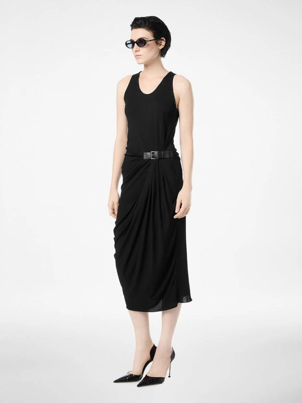 Black Tank Dress with Leather Buckle Detail - Image 2