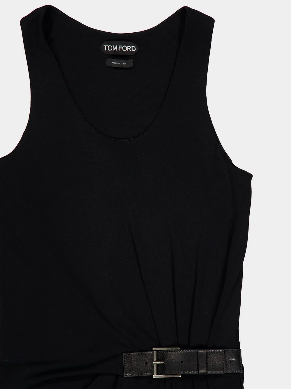 Black Tank Dress with Leather Buckle Detail - Image 5