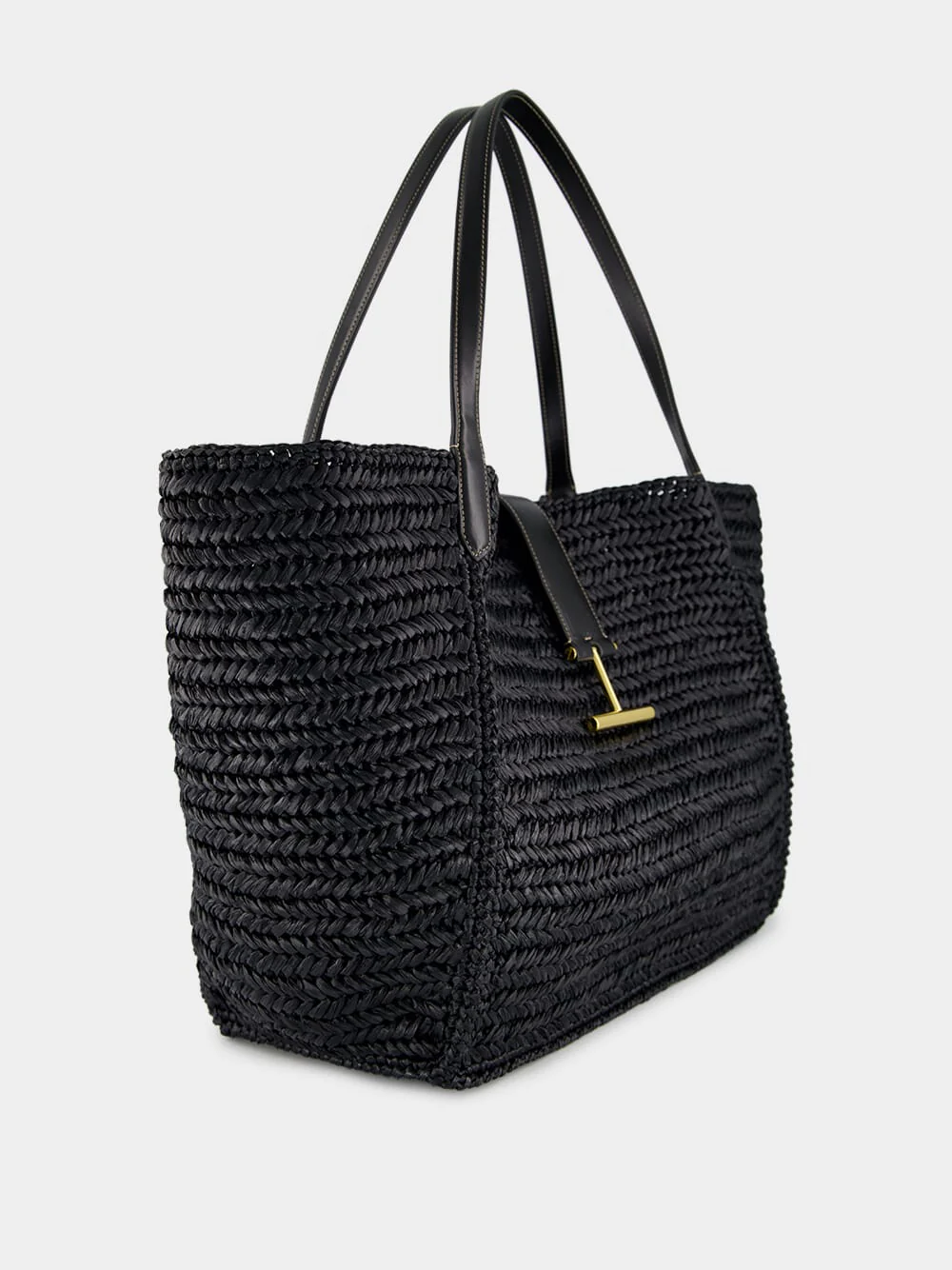 Black Tara Raffia and Leather Large Tote Bag - Image 2