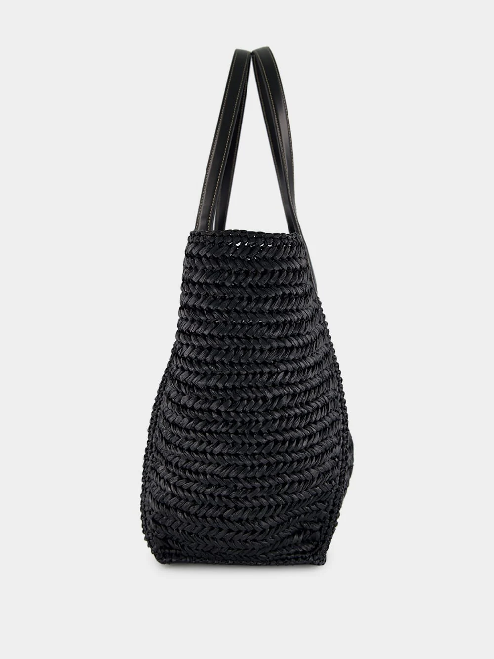 Black Tara Raffia and Leather Large Tote Bag - Image 3