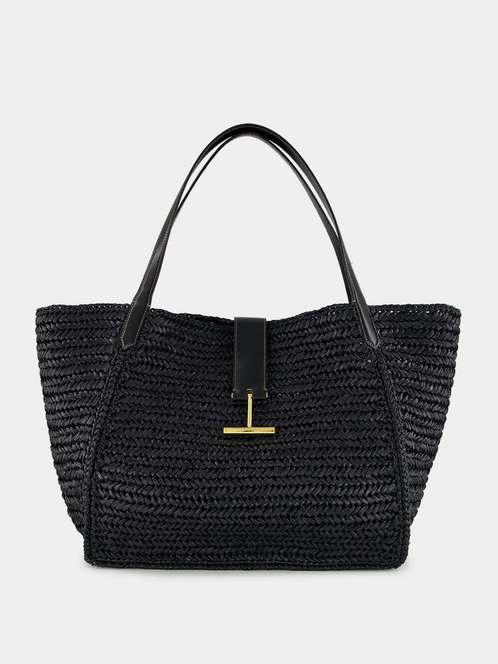Black Tara Raffia and Leather Large Tote Bag - Image 7