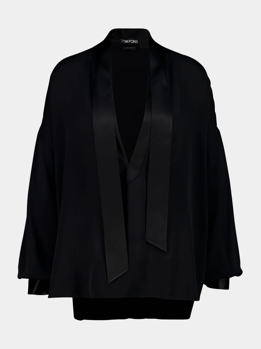 Black Washed Silk Tunic Shirt with Tuxedo Details