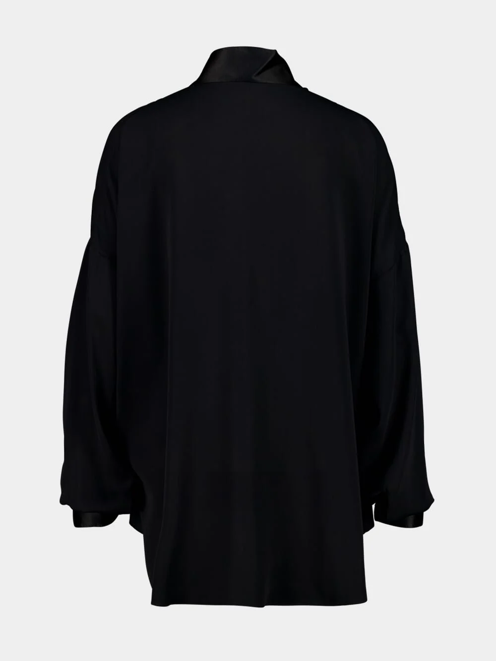 Black Washed Silk Tunic Shirt with Tuxedo Details - Image 2
