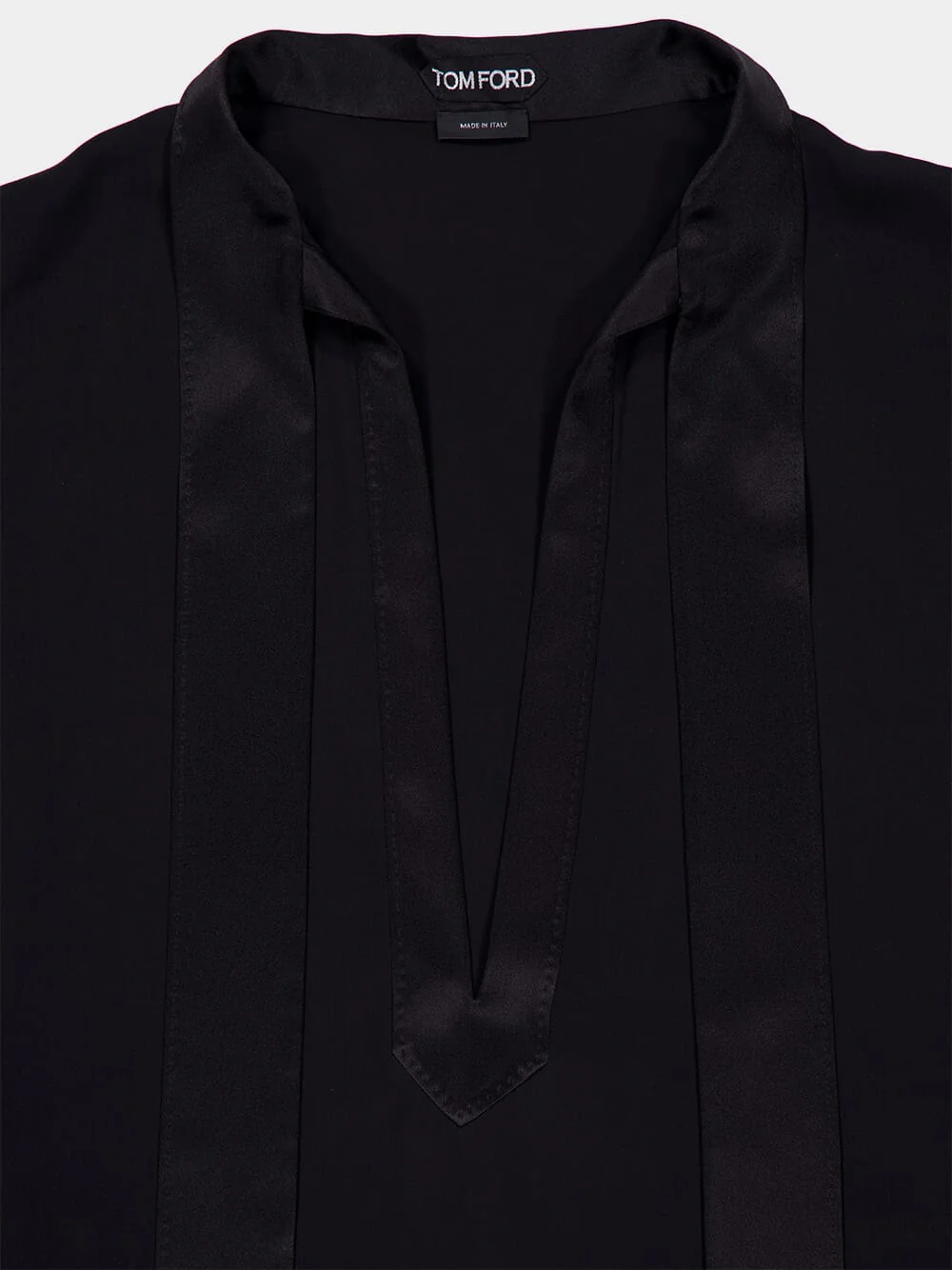 Black Washed Silk Tunic Shirt with Tuxedo Details - Image 3