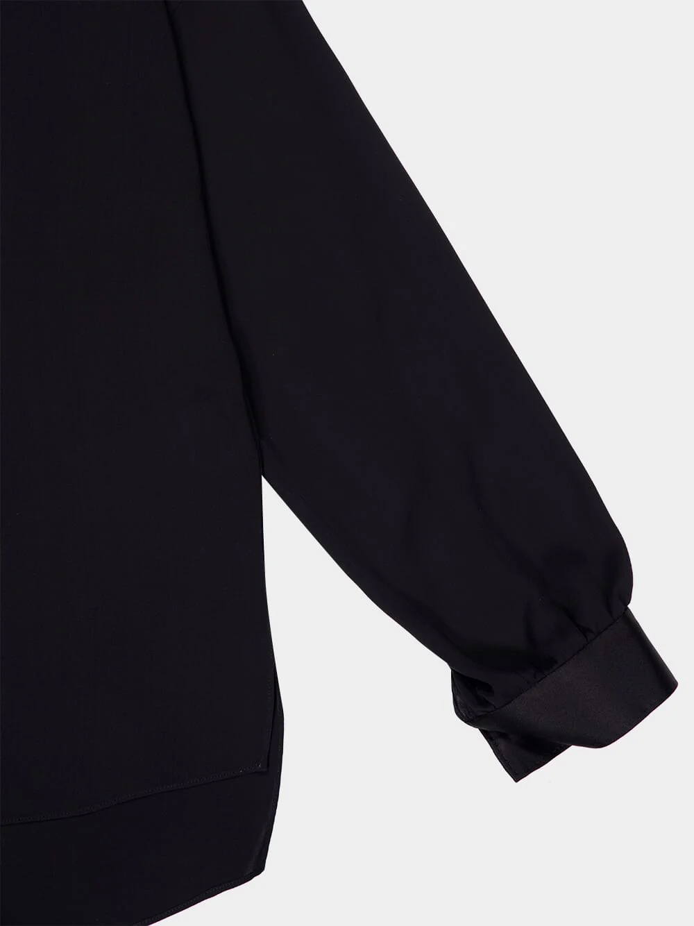 Black Washed Silk Tunic Shirt with Tuxedo Details - Image 4