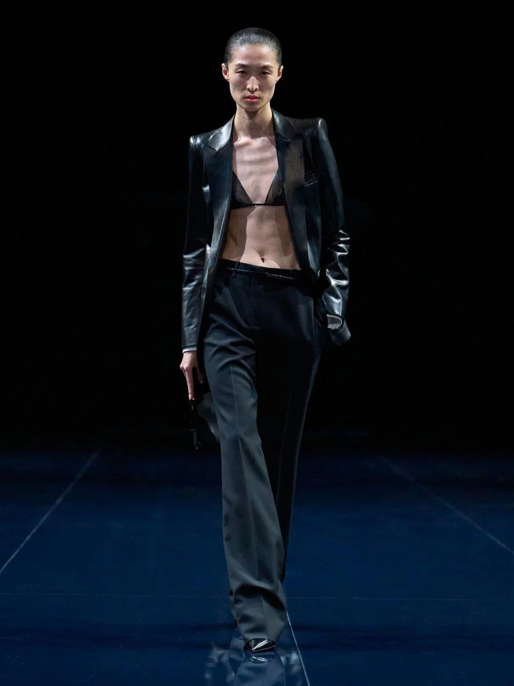 Black Wool Silk Blend Tailored Straight Pants - Image 6