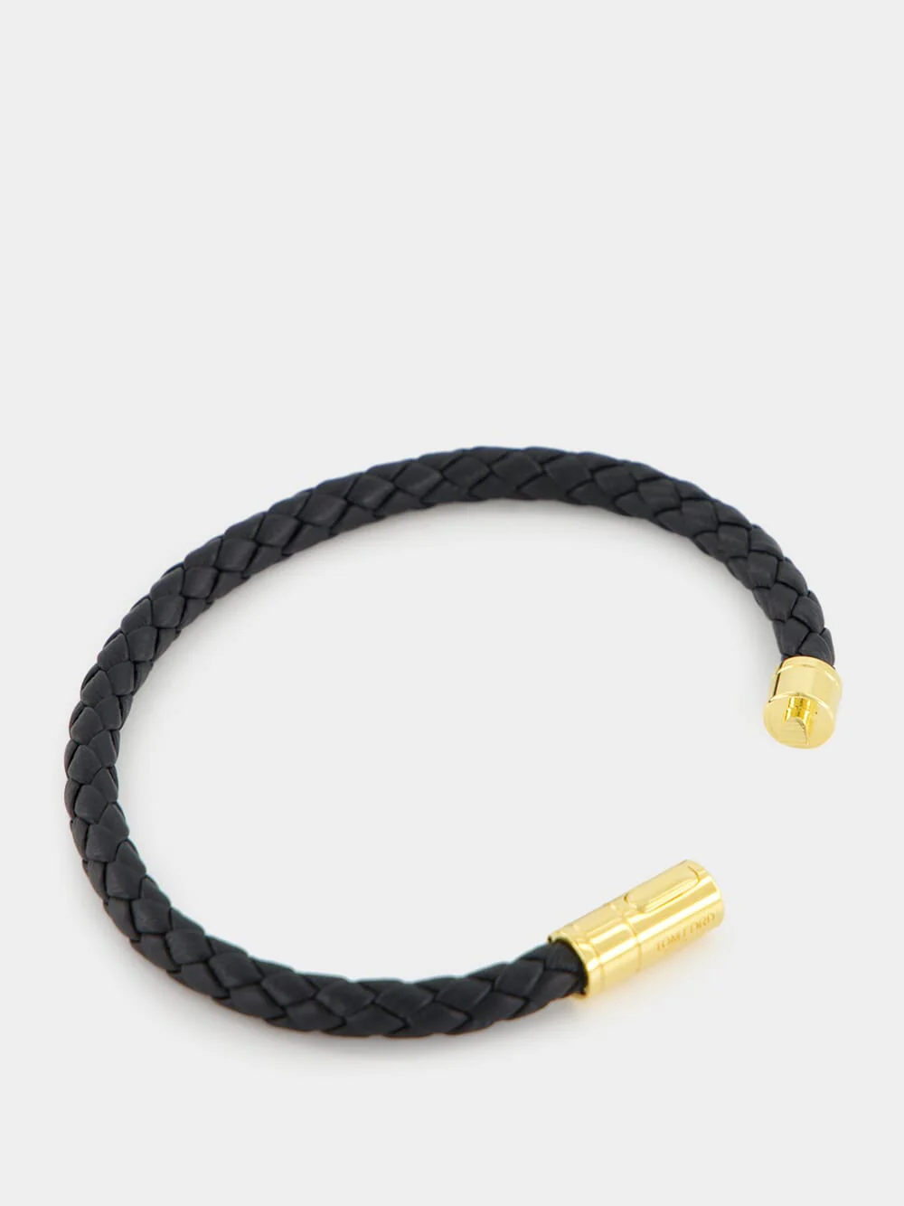 Black Woven Leather Bracelet with Brass Clasp - Image 3