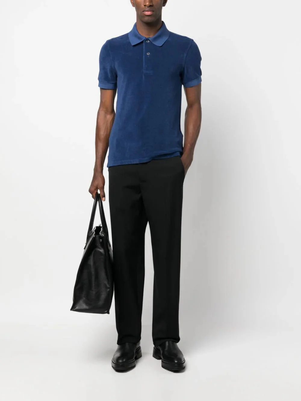 Blue Towelling-Finish Polo Shirt - Image 2