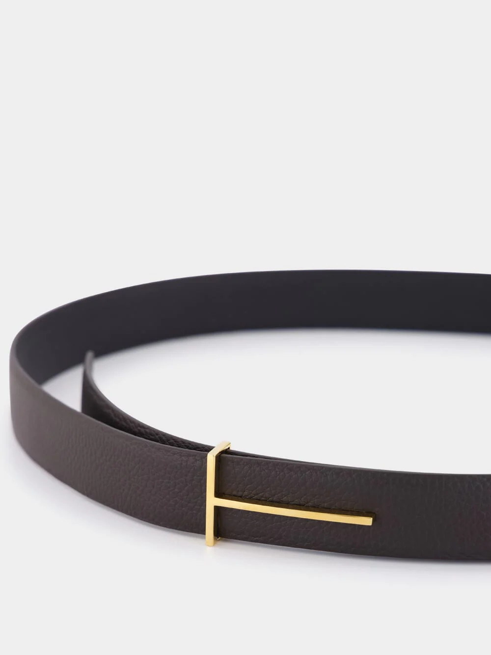 Brown and Black Slim T Leather Belt - Image 3