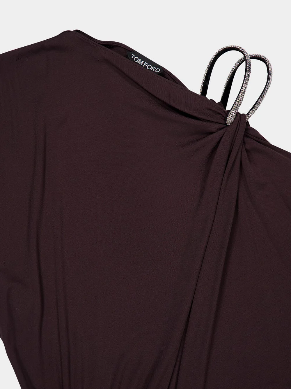 Brown Draped Midi Dress with Chain Detail - Image 3