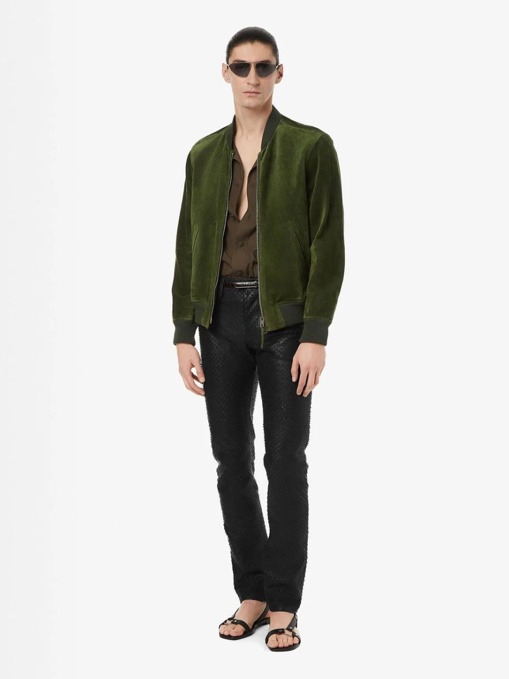 Chive Perforated Cashmere Suede Bomber - Image 2