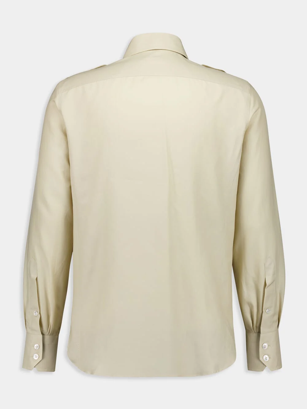 Beige Cotton Silk Military Shirt - Image 2
