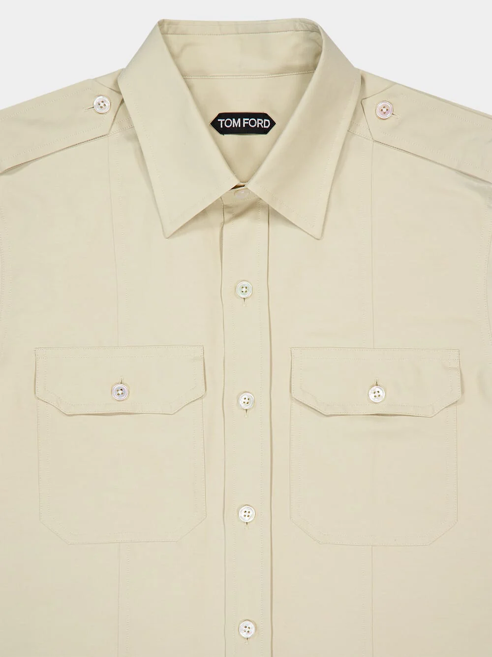 Beige Cotton Silk Military Shirt - Image 3