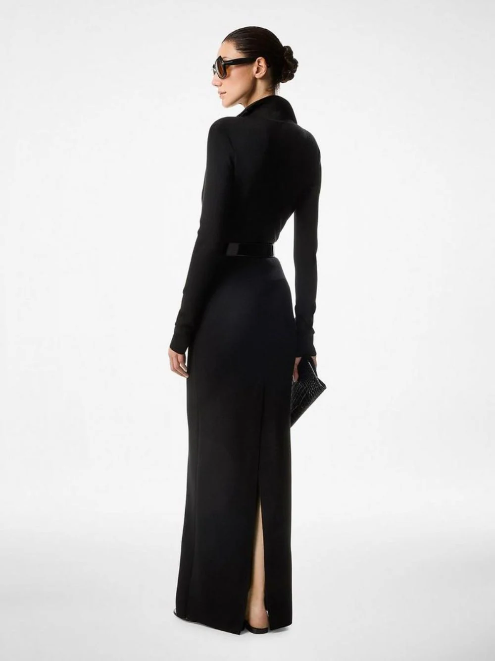 Black Full Needle Stretch Wool Polo Maxi Dress - Image 4