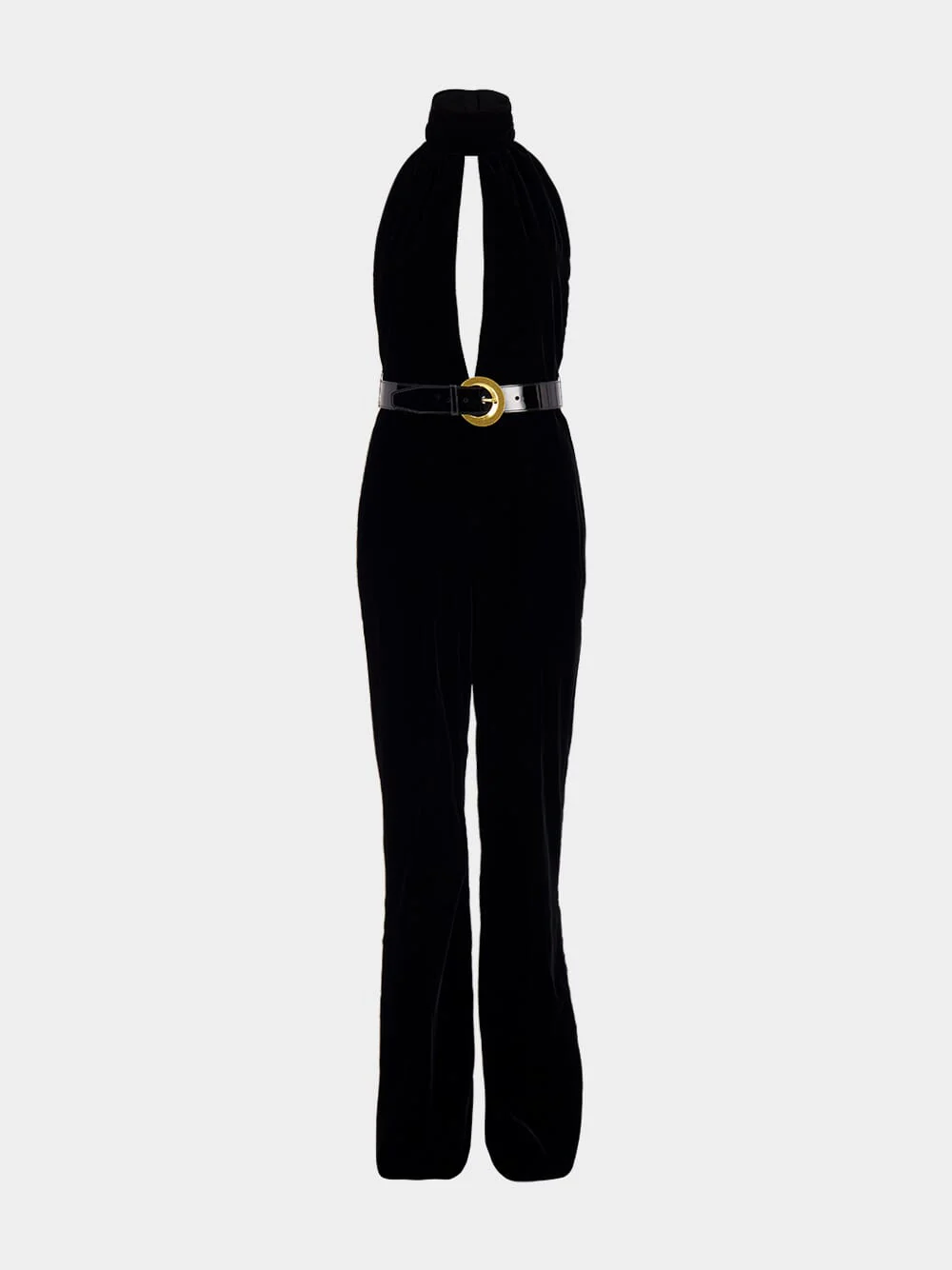 Black Stretch Velvet Jumpsuit - Image 2
