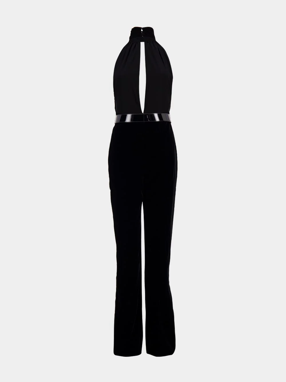 Black Stretch Velvet Jumpsuit - Image 3