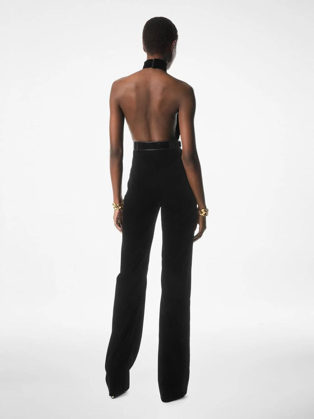 Black Stretch Velvet Jumpsuit - Image 4